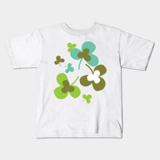 Happy Green Clover Leaves Silhouette Art Kids T-Shirt